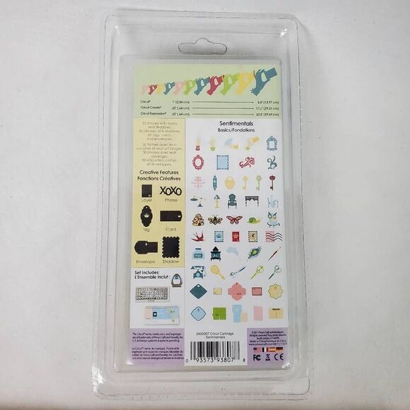 Cricut SENTIMENTALS Cartridge - Shapes Phrases Cards Tags Butterfly Bee Owl -NEW - Picture 2 of 5